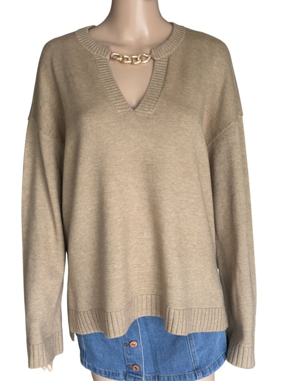 NWT Ellen Tracy Knit Sweater Tan Color Size Large